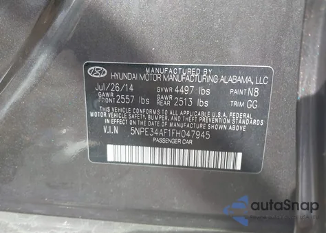 2015 Hyundai Sonata Sport из США, поврежденный, VIN 5NPE34AF1FH047945